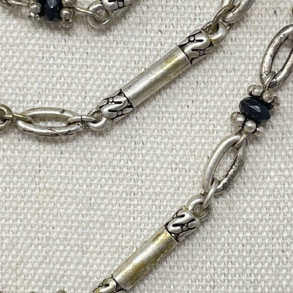 Avon Triple Strand Silver Tone Necklace with Black Bead Accents Vintage 90's - Picture 6 of 9